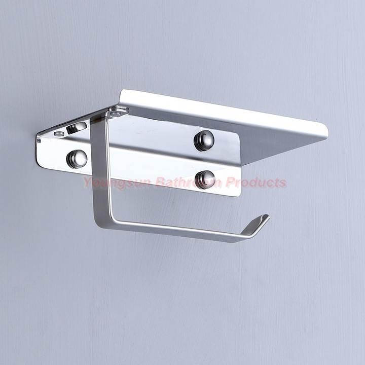 Stainless Steel Toilet Paper Holder with Phone Shelf Toilet Paper Roll Dispenser with Tray