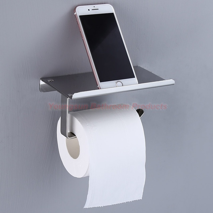 Stainless Steel Toilet Paper Holder with Phone Shelf Toilet Paper Roll Dispenser with Tray