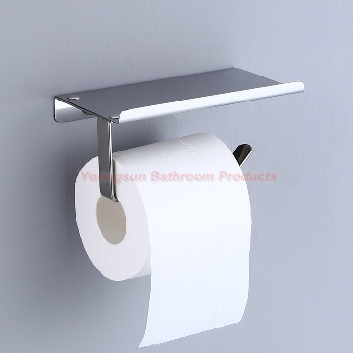 Stainless Steel Toilet Paper Holder with Phone Shelf Toilet Paper Roll Dispenser with Tray