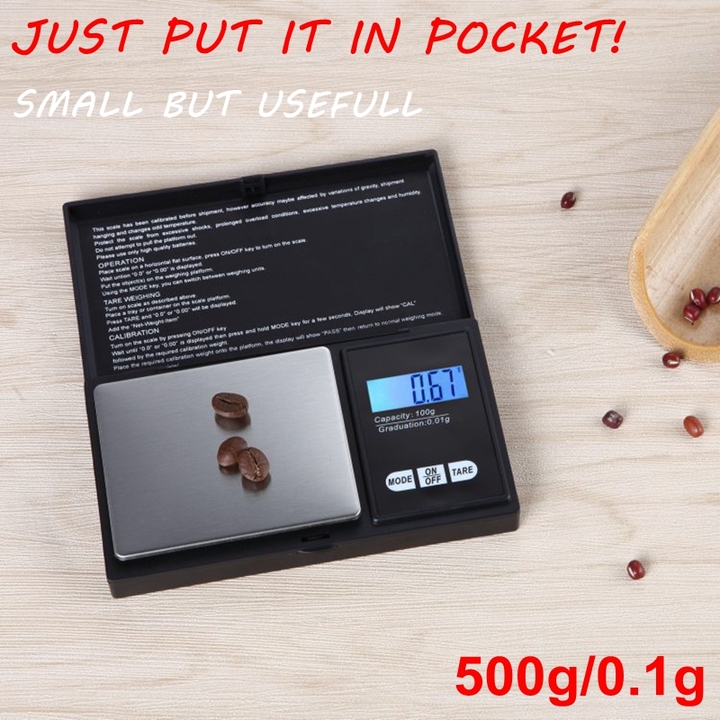 500g/0.1g Digital Pocket Jewelry Scale Mini Precision Electronic Balance Gold Coin Scale LCD