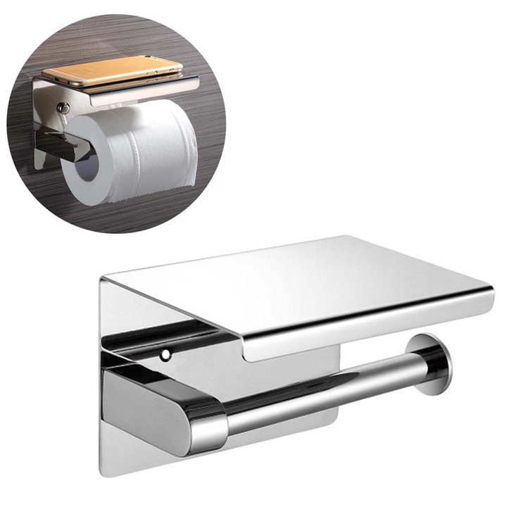 Luxury High Quality 304 Stainless Steel Toilet Paper Holder with Phone Shelf Toilet Tissue Holder