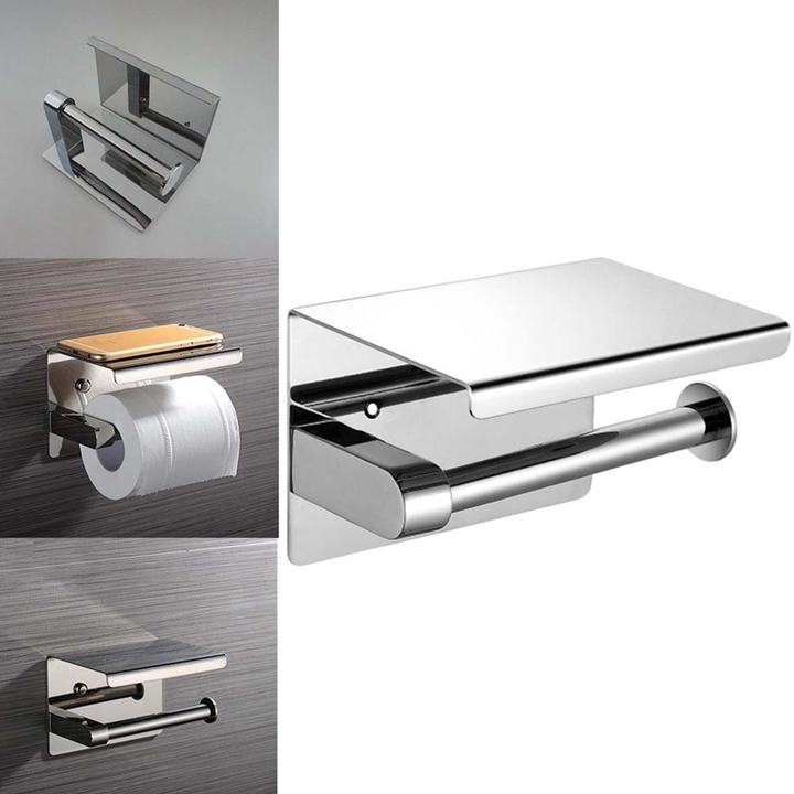Luxury High Quality 304 Stainless Steel Toilet Paper Holder with Phone Shelf Toilet Tissue Holder