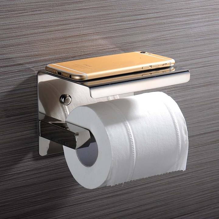 Luxury High Quality 304 Stainless Steel Toilet Paper Holder with Phone Shelf Toilet Tissue Holder