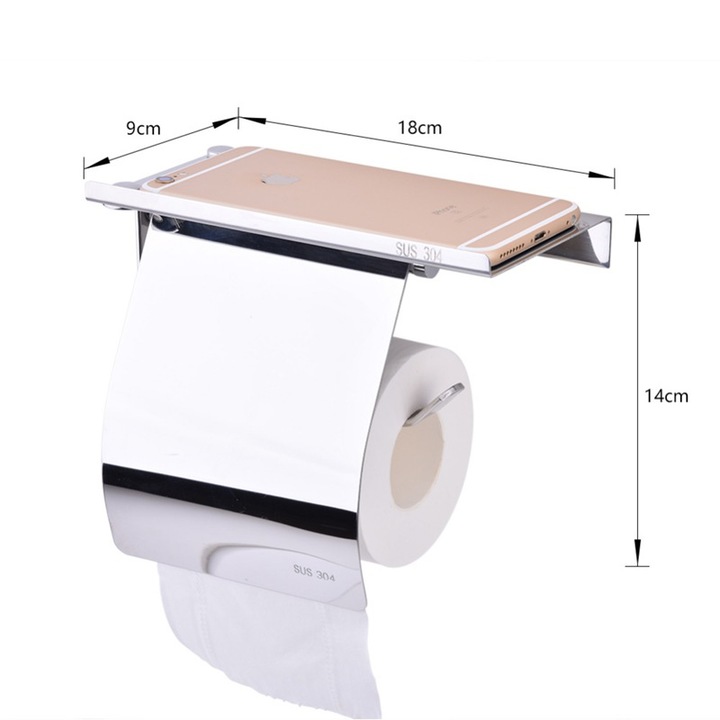 304 Stainless Steel Toilet Tissue Holder with Phone Shelf Bathroom Accessories Toilet Roll Dispenser