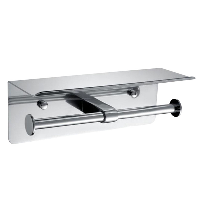 Luxury 304 Stainless Steel Double Toilet Paper Holder with Mobile Phone Shelf Bathroom Shelves