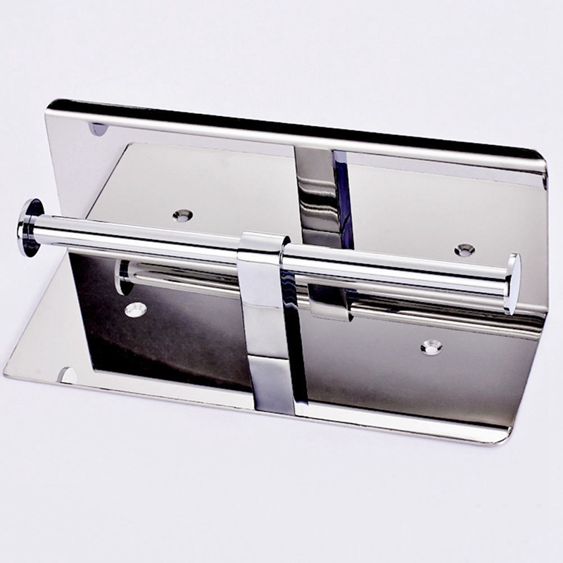 Luxury 304 Stainless Steel Double Toilet Paper Holder with Mobile Phone Shelf Bathroom Shelves