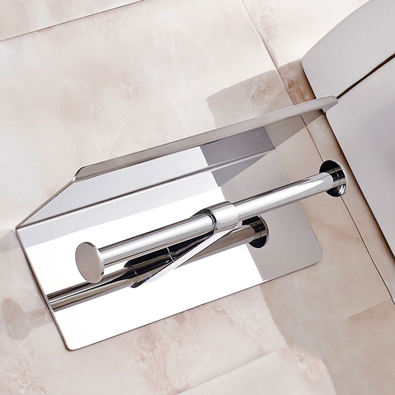 Luxury 304 Stainless Steel Double Toilet Paper Holder with Mobile Phone Shelf Bathroom Shelves