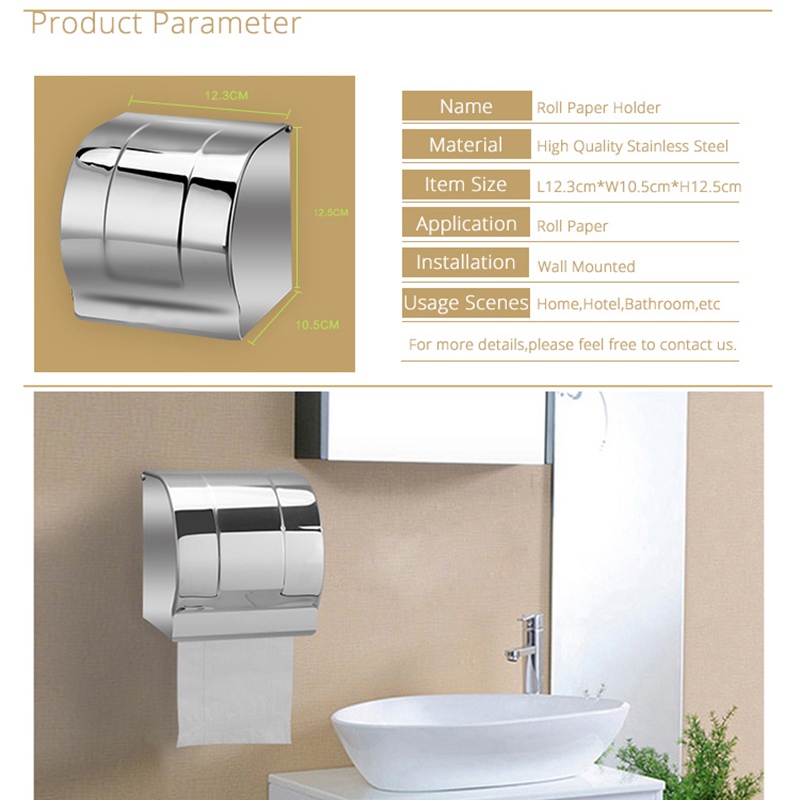 Stainless Steel Roll Paper Tissue Holder Tissue Box for Home Bathroom Kitchen Toilet Paper Dispenser