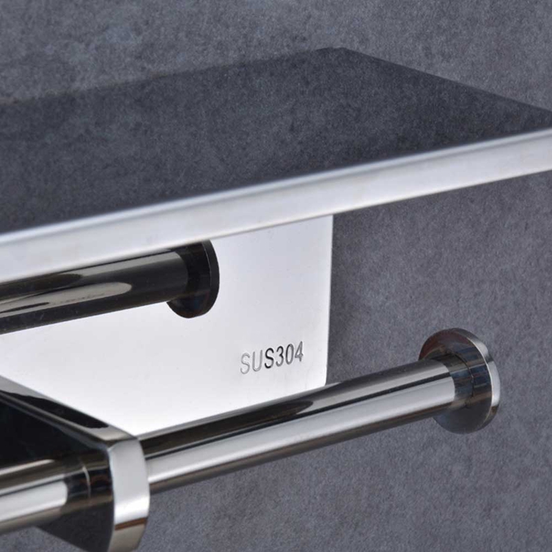 Luxury 304 Stainless Steel Double Toilet Paper Dispenser with Mobile Phone Shelf Bathroom Rack
