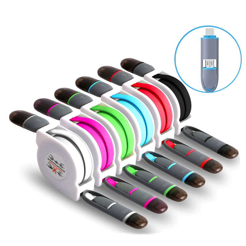 2 in 1 Retractable 2A USB Fast Charging Cable for iPhone Micro USB Android Cable for Tecno Infinix