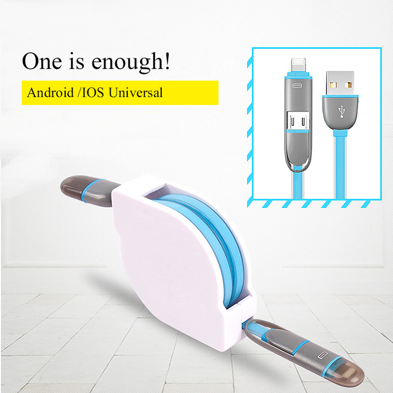 2 in 1 Retractable 2A USB Fast Charging Cable for iPhone Micro USB Android Cable for Tecno Infinix