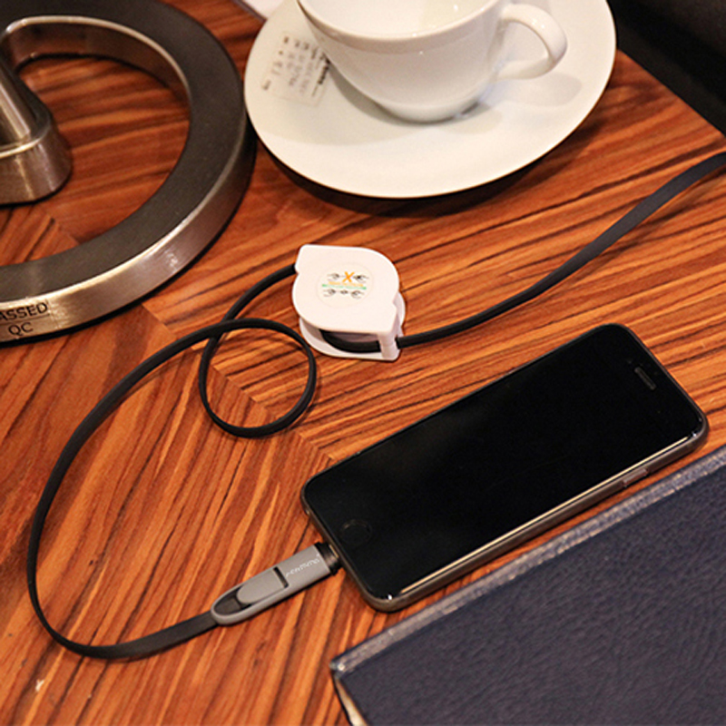 2 in 1 Retractable 2A USB Fast Charging Cable for iPhone Micro USB Android Cable for Tecno Infinix