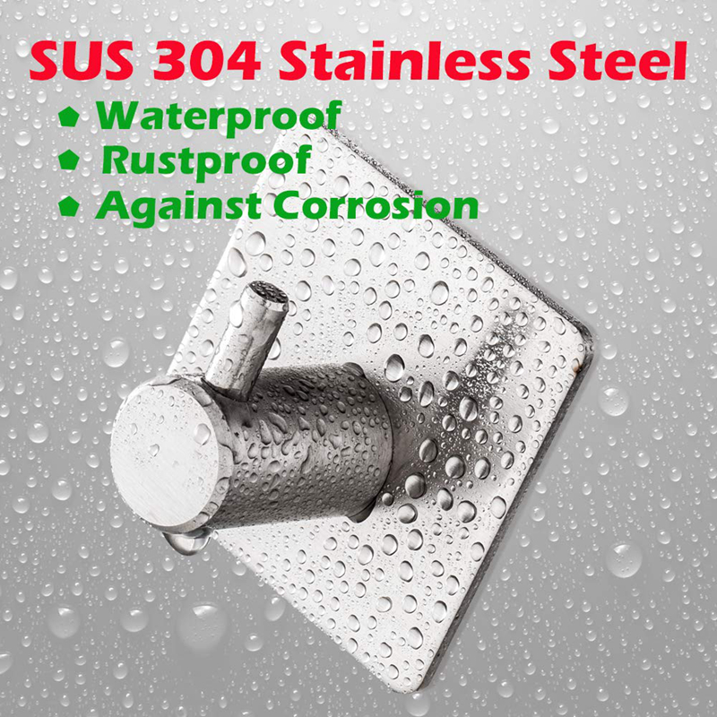 Self Adhesive Wall Robe Hook 304 Stainless Steel Clothes Hanger Coat Towel Hook for Bathroom Kitchen