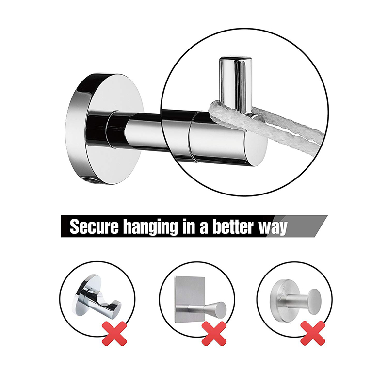 Modern Style Chrome 304 Stainless Steel Towel Hook Single Robe Hook Coat Hook for Bathroom Kitchen