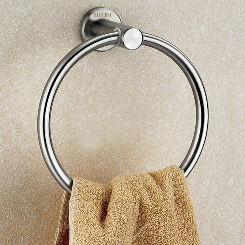 SUS304 Bath Towel Ring Bathroom Hardware Set Hand Towel Holder Satin Finish Circle Ring Towel Rack
