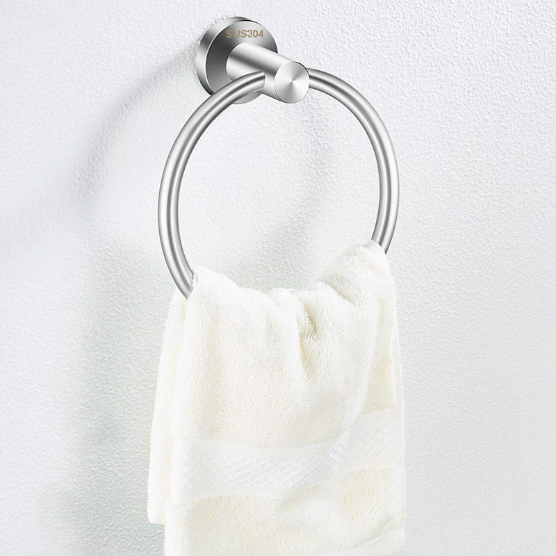 SUS304 Bath Towel Ring Bathroom Hardware Set Hand Towel Holder Satin Finish Circle Ring Towel Rack
