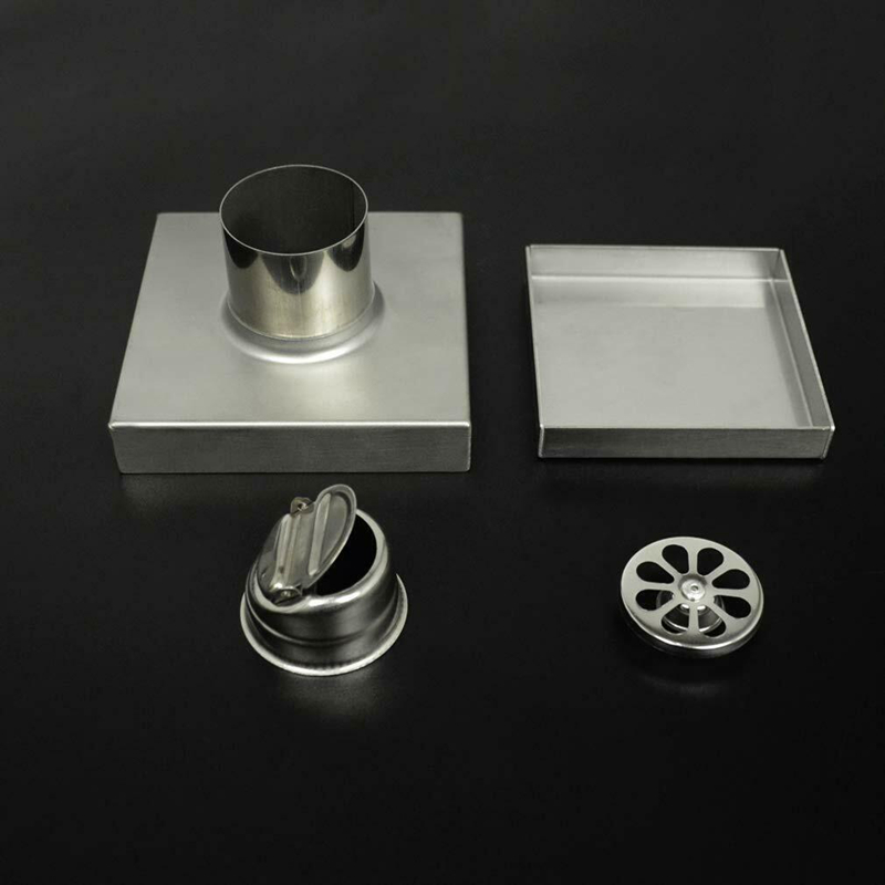 4 Inch SUS304 Stainless Steel Square Tile Insert Shower Floor Drain Invisible Grate Cover Strainer
