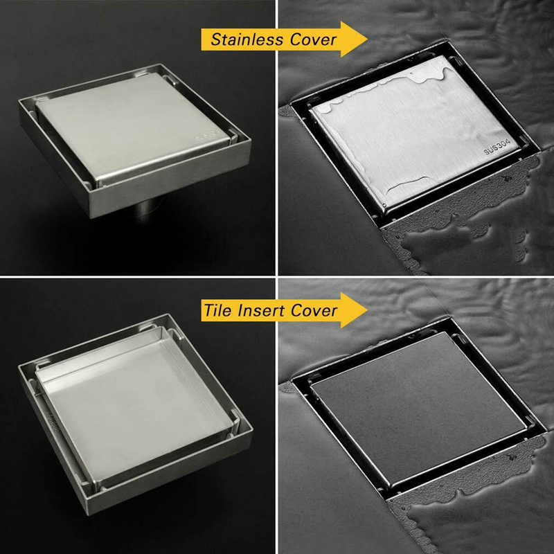4 Inch SUS304 Stainless Steel Square Tile Insert Shower Floor Drain Invisible Grate Cover Strainer