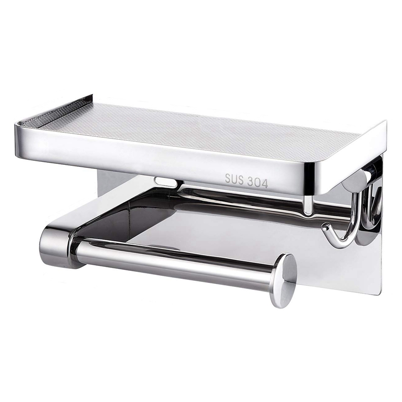 Luxury 304 Stainless Steel Toilet Paper Holder with Mobile Phone Shelf Phone Holder and Key Hook