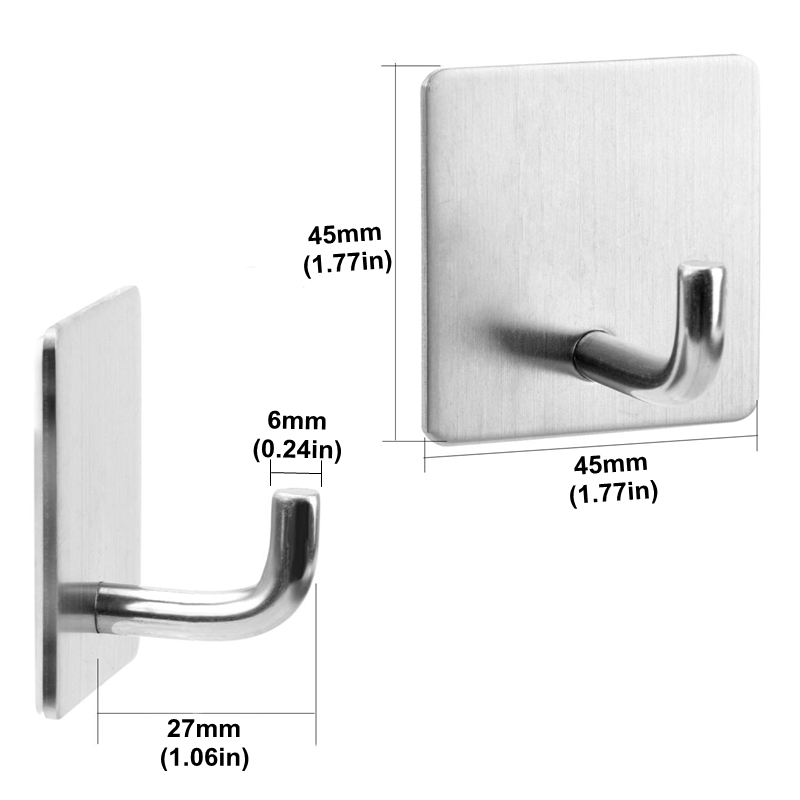 4 PCS Self Adhesive Towel Hooks 304 Stainless Steel Wall No Drill Clothes Hook for Kitchen Bathroom