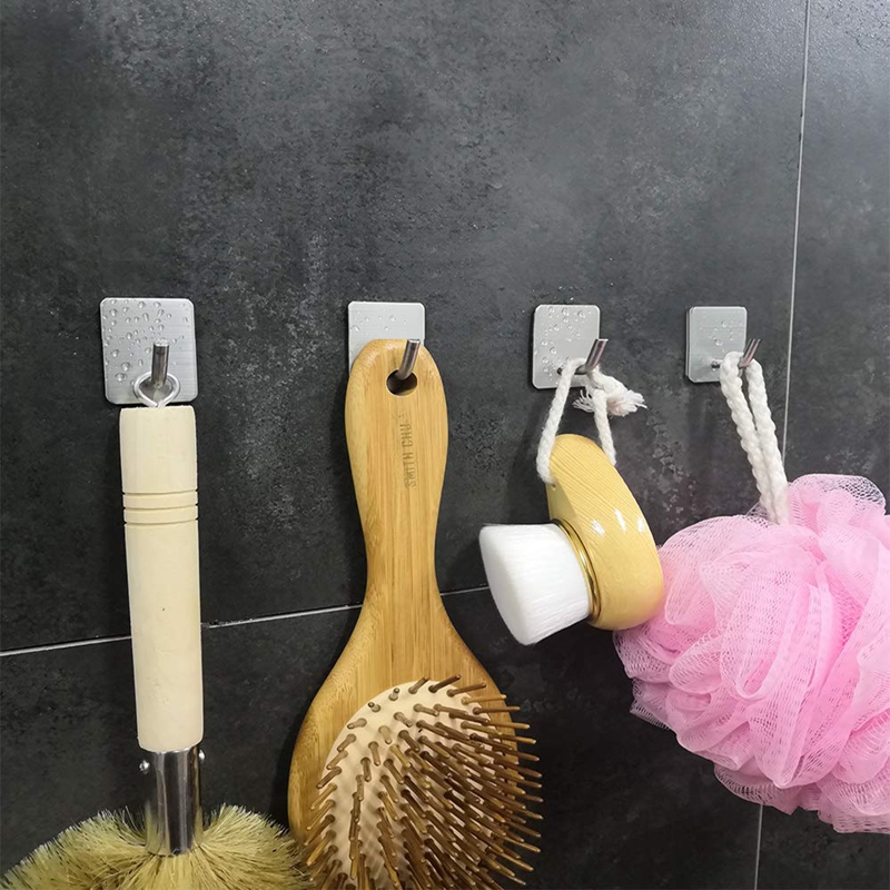 4 PCS Self Adhesive Towel Hooks 304 Stainless Steel Wall No Drill Clothes Hook for Kitchen Bathroom