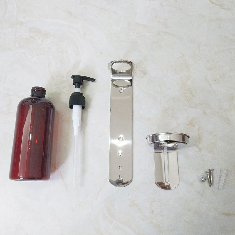European Style 300ml PET Single Soap Bottle Dispenser with Stainless Steel Wall Mounted Bracket