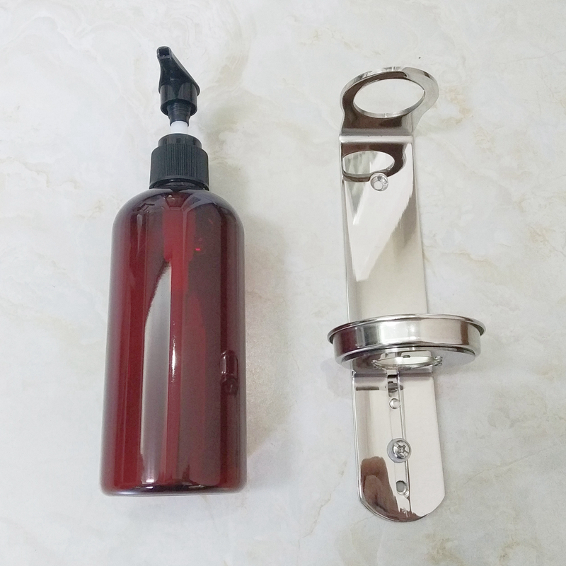 European Style 300ml PET Single Soap Bottle Dispenser with Stainless Steel Wall Mounted Bracket