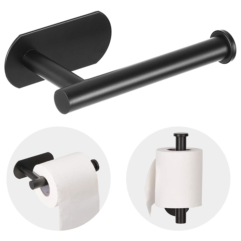 Popular Nail-free Sticky Self Adhesive SUS304 Stainless Steel Matt Black Wall Toilet Paper Roll Holder WC Paper Hanger Shelf