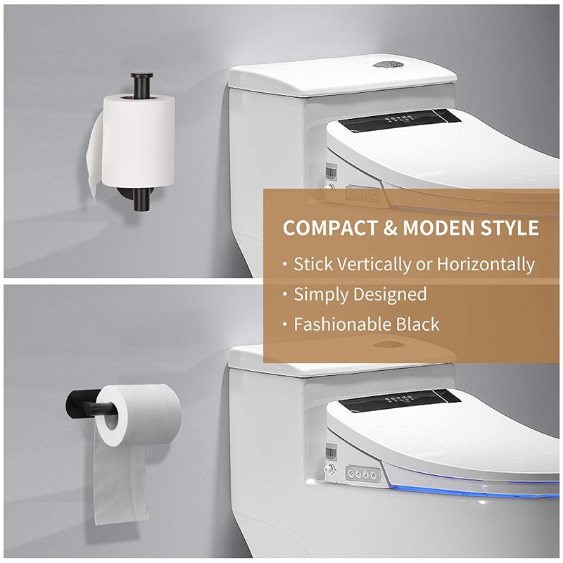 Popular Nail-free Sticky Self Adhesive SUS304 Stainless Steel Matt Black Wall Toilet Paper Roll Holder WC Paper Hanger Shelf