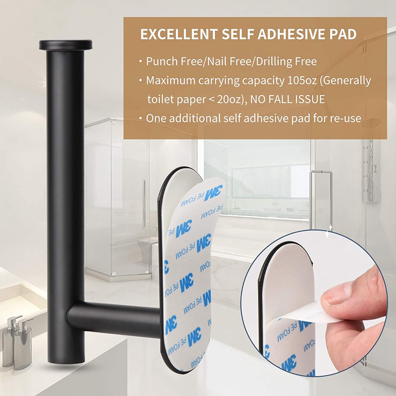 Popular Nail-free Sticky Self Adhesive SUS304 Stainless Steel Matt Black Wall Toilet Paper Roll Holder WC Paper Hanger Shelf
