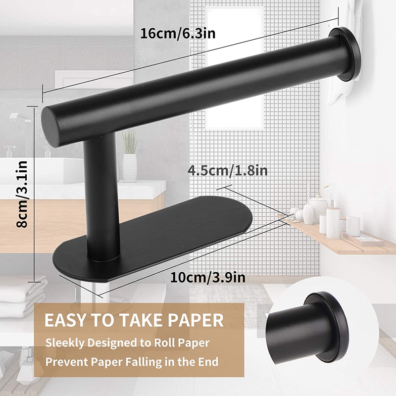 Popular Nail-free Sticky Self Adhesive SUS304 Stainless Steel Matt Black Wall Toilet Paper Roll Holder WC Paper Hanger Shelf