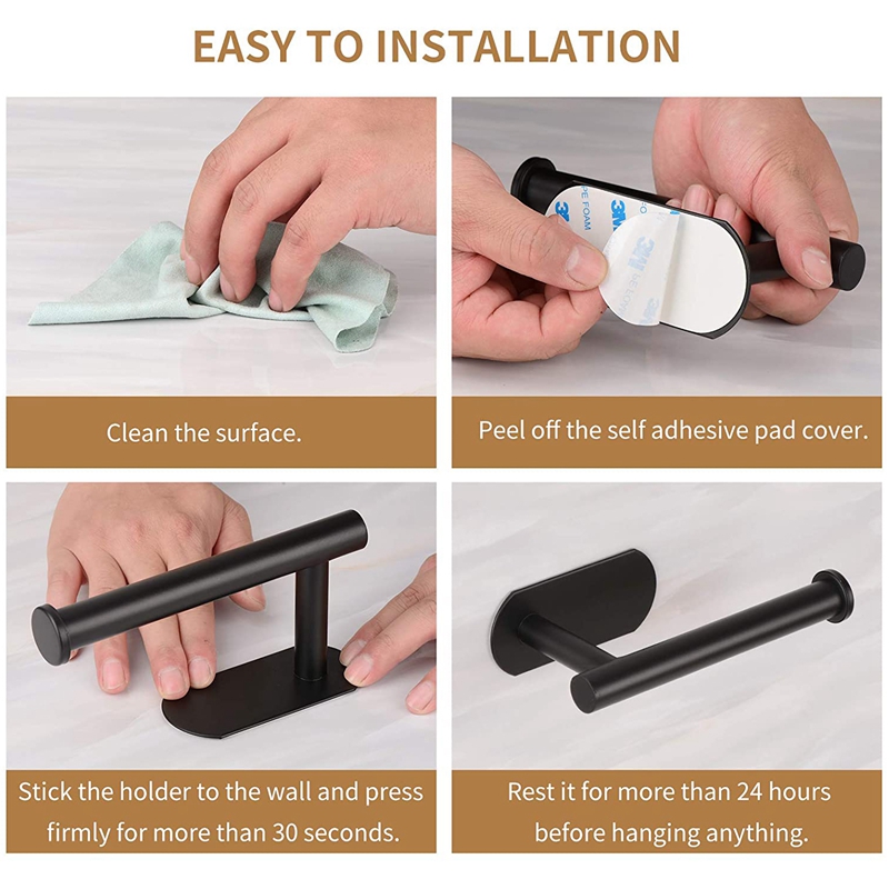 Popular Nail-free Sticky Self Adhesive SUS304 Stainless Steel Matt Black Wall Toilet Paper Roll Holder WC Paper Hanger Shelf