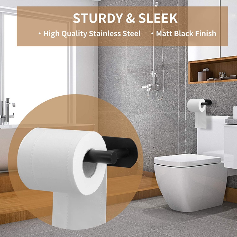 Popular Nail-free Sticky Self Adhesive SUS304 Stainless Steel Matt Black Wall Toilet Paper Roll Holder WC Paper Hanger Shelf