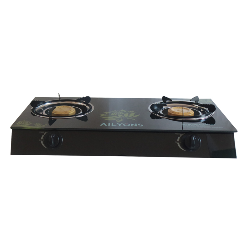 AILYONS/LYONS GS014-5 Glass Top Infrared Double Burner Gas stove Super Infrared Heater Saving Gas cooker Black【HOT】】