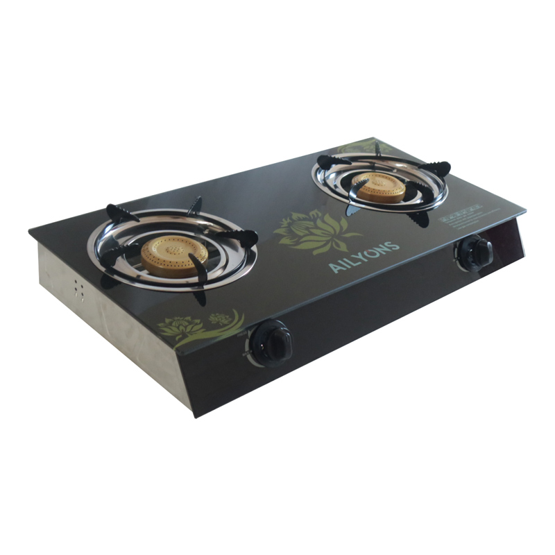 AILYONS/LYONS GS014-5 Glass Top Infrared Double Burner Gas stove Super Infrared Heater Saving Gas cooker Black【HOT】】