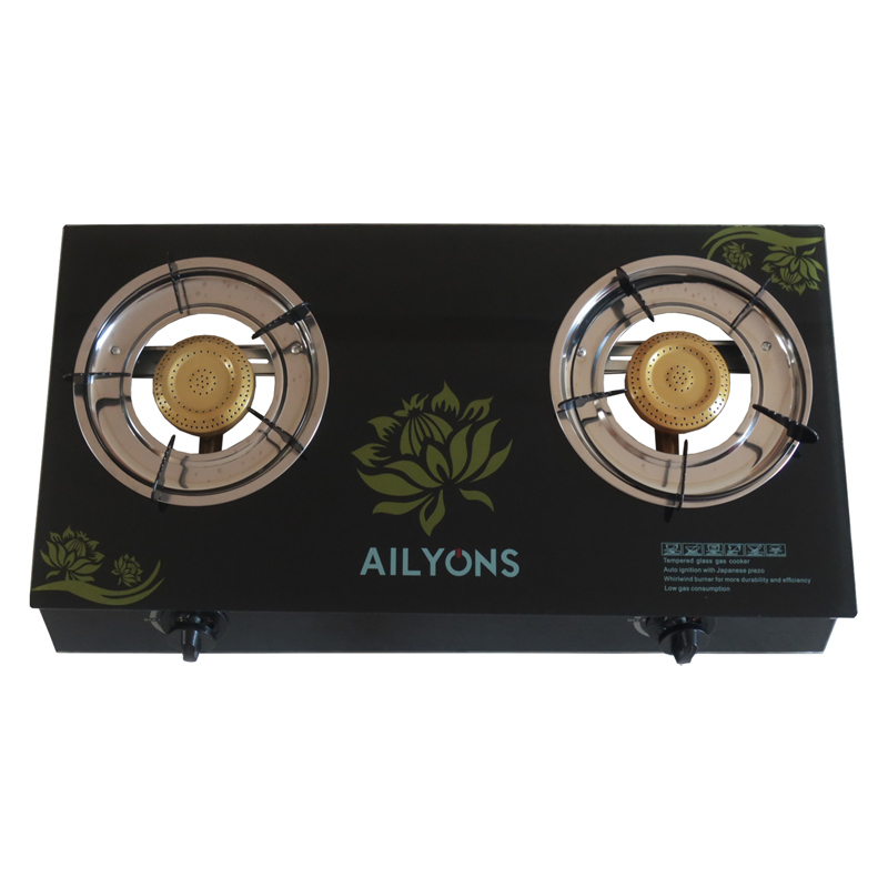 AILYONS/LYONS GS014-5 Glass Top Infrared Double Burner Gas stove Super Infrared Heater Saving Gas cooker Black【HOT】】