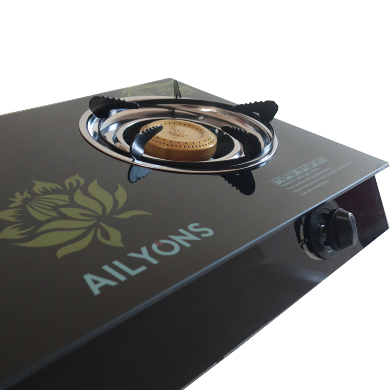 AILYONS/LYONS GS014-5 Glass Top Infrared Double Burner Gas stove Super Infrared Heater Saving Gas cooker Black【HOT】】