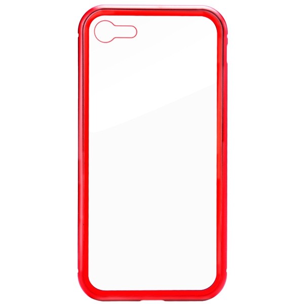 leeHUR Metal Magnetic Suction Border 9H Tempered Glass Front Rear Phone Case for iPhone 7 / 8