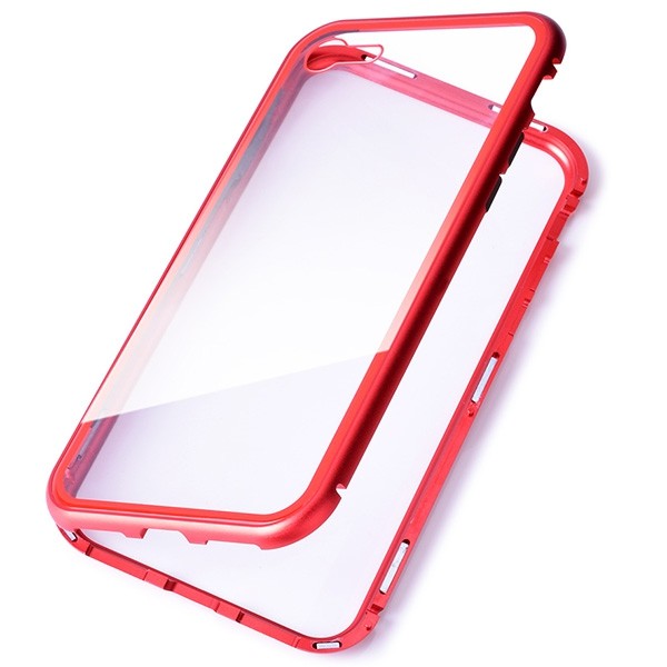 leeHUR Metal Magnetic Suction Border 9H Tempered Glass Front Rear Phone Case for iPhone 7 / 8