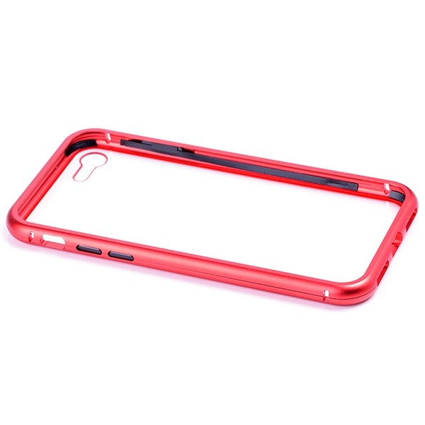 leeHUR Metal Magnetic Suction Border 9H Tempered Glass Front Rear Phone Case for iPhone 7 / 8