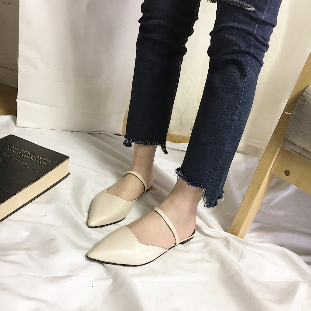 NEW Korean fashion pointed Baotou flat-heeled comfortable half-slippers women shoes slippers