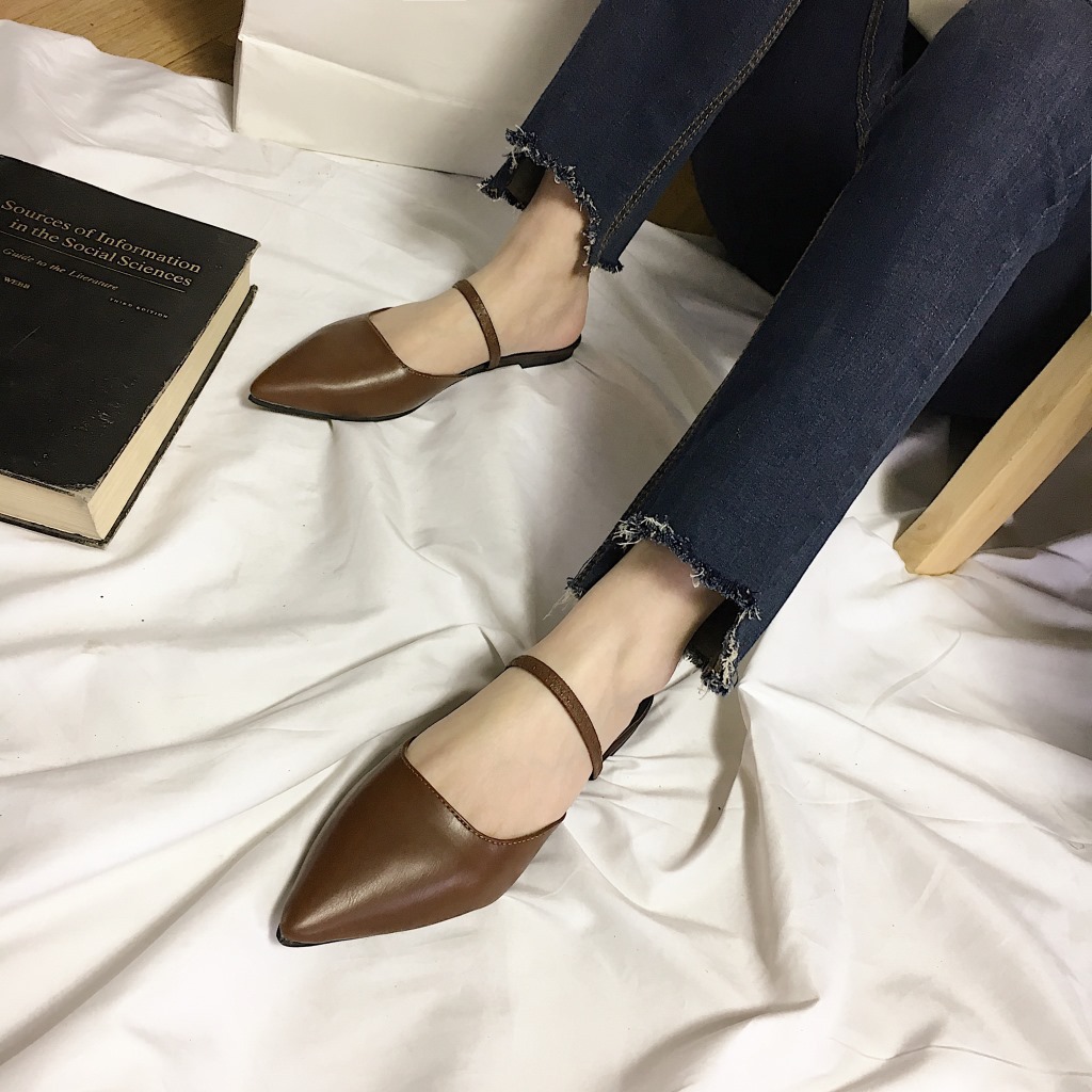 NEW Korean fashion pointed Baotou flat-heeled comfortable half-slippers women shoes slippers