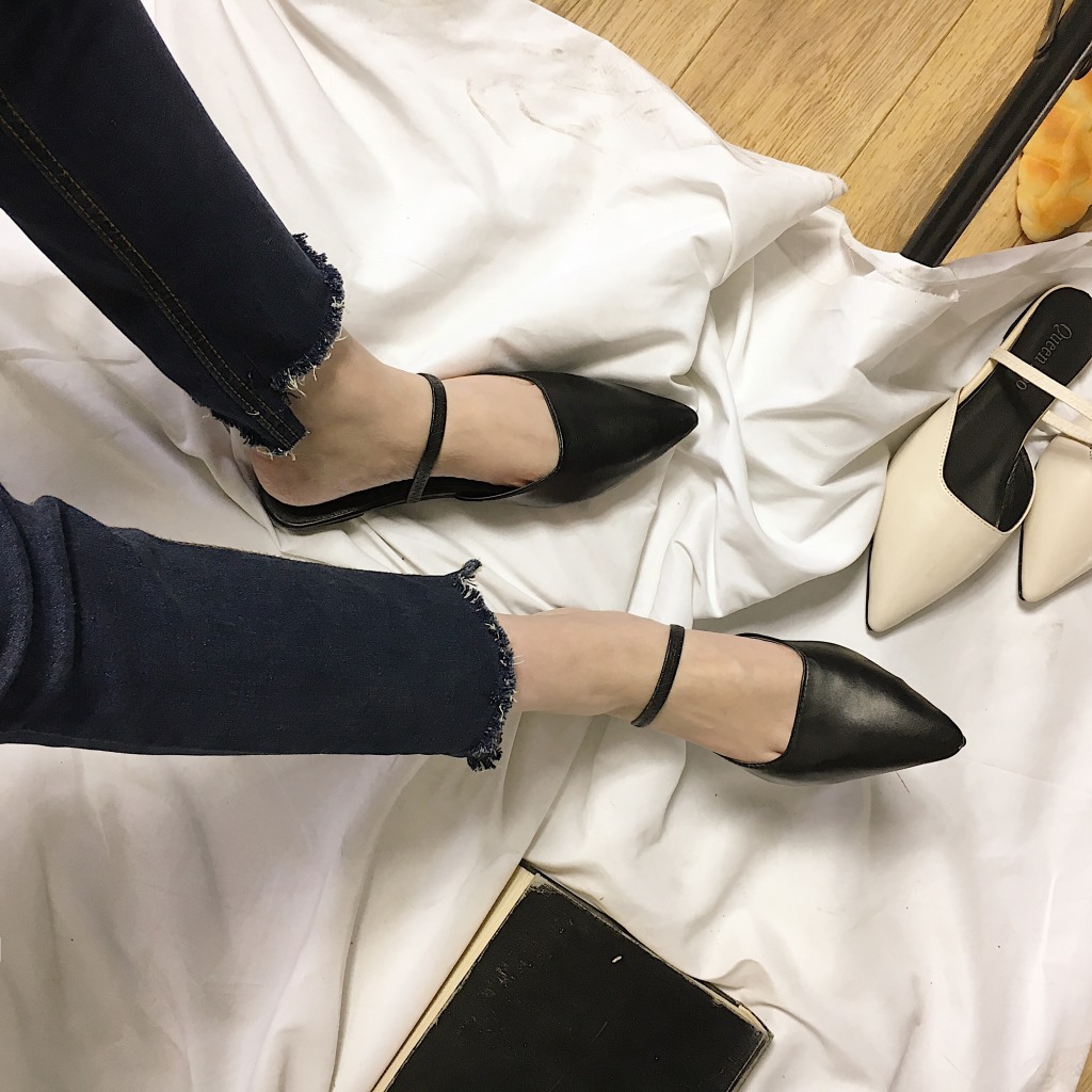 NEW Korean fashion pointed Baotou flat-heeled comfortable half-slippers women shoes slippers