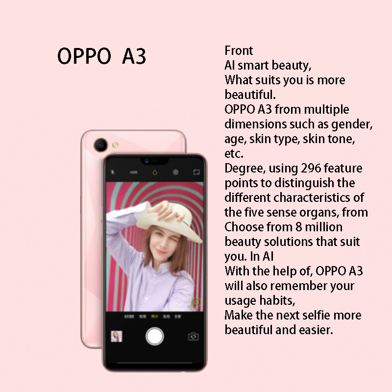 Refurbished phone OPPO A3 128GB+4GB 6.2'' 3600mAh ColorOS5.0 Battery Smart Phones Dual SIM 16MP+8MP Camera Mobile phones Helio P60