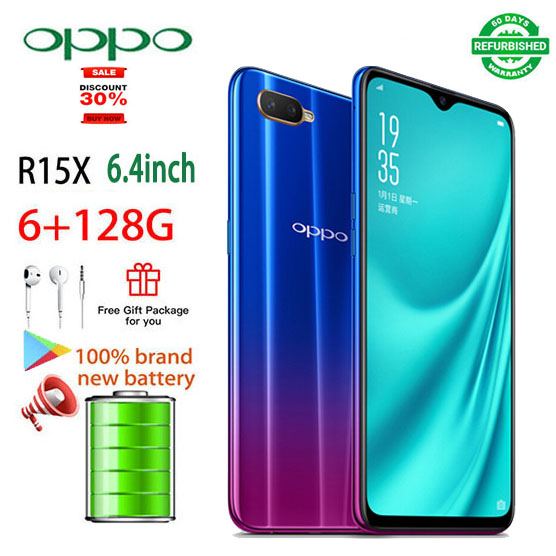 Refurbished OPPO R15X 128GB+6GB 6.4'' Face unlock 3600mAh Battery Smart Phones Dual SIM 25MP+18MP Camera Mobile phones Qualcomm Snapdragon 660 processor