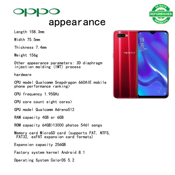 Refurbished oppo k1 phone Original Mobile Phone smart phones 6.4 inch 18MP 1920X1080 6+64GB 4+64gb (face unlock version)