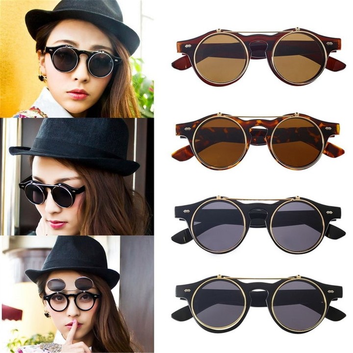 Classic Steampunk Goth Glasses Goggles Round Flip Up Sunglasses Round Eyeglass
