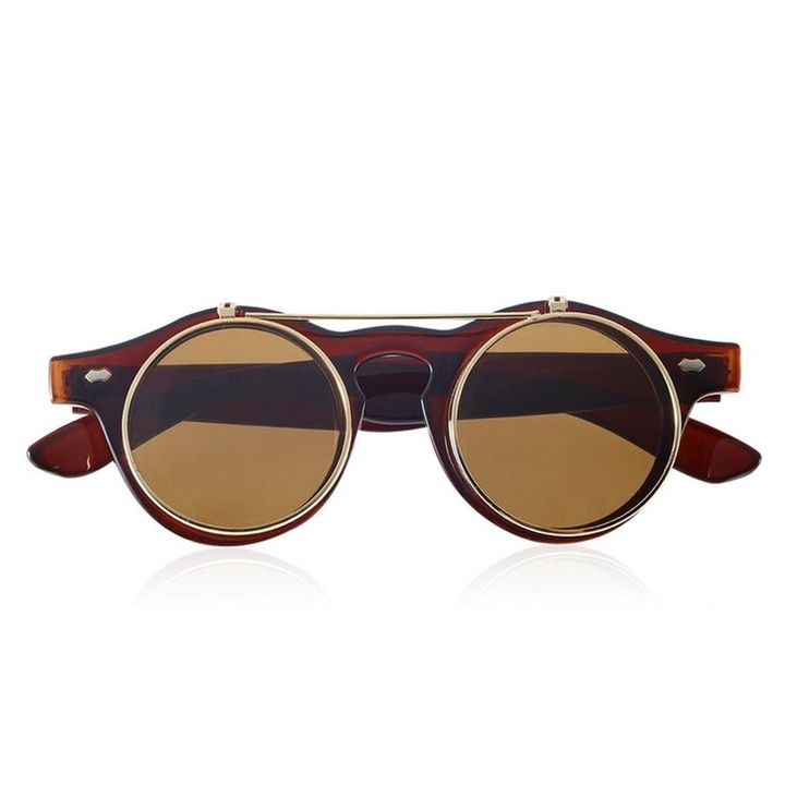 Classic Steampunk Goth Glasses Goggles Round Flip Up Sunglasses Round Eyeglass