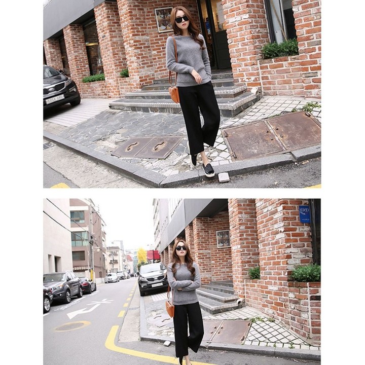 Casual High-waisted Wide Leg Pants Solid Color Calf-length Pants for Female