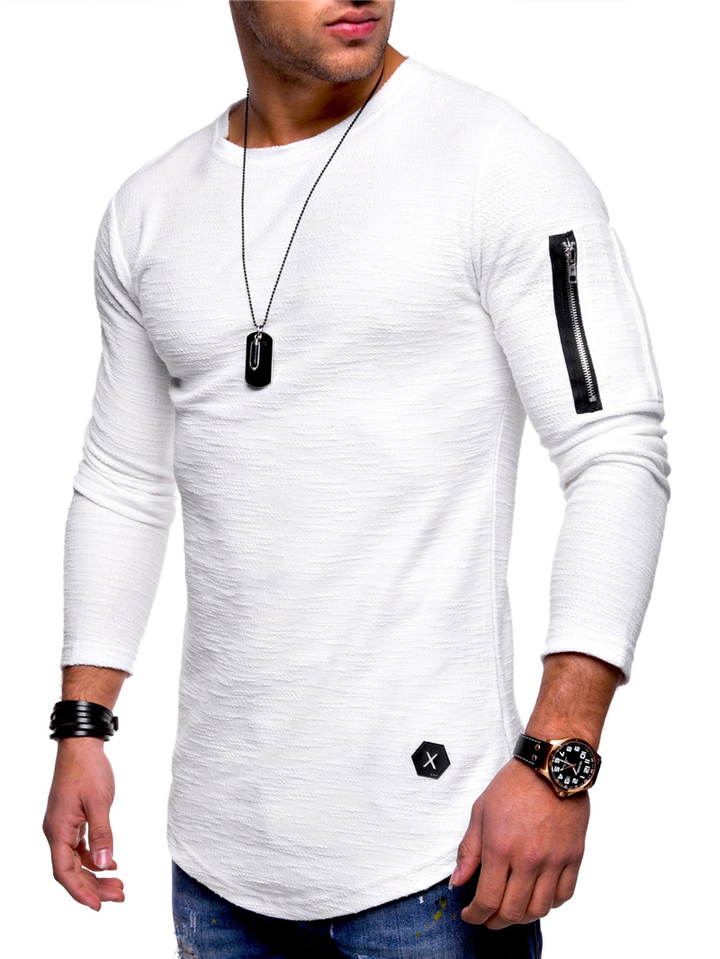 Men T-shirt Long Sleeve Casual Zipper T-shirt Solid Pullover Sweatshirt Men Shirt
